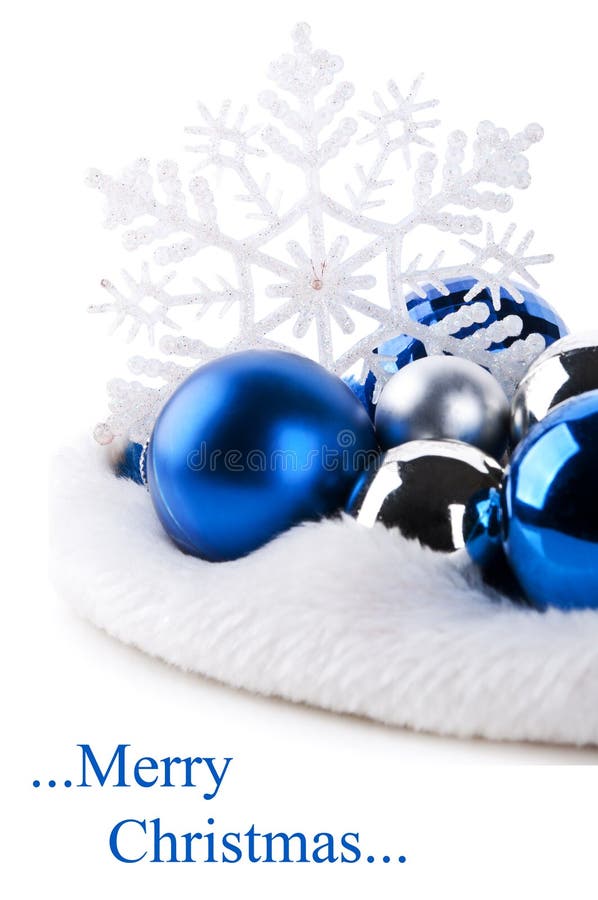 Blue christmas balls and snowflake