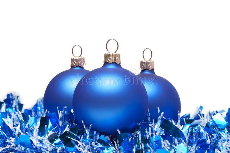 Blue christmas balls with tinsel