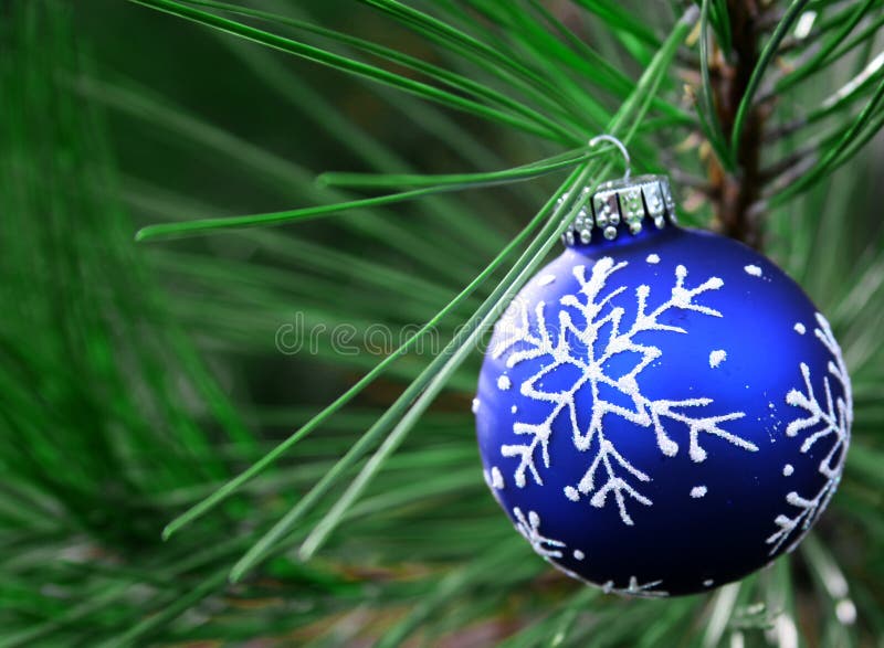 Blue Christmas Bulbs stock image. Image of gold, pine 3544189