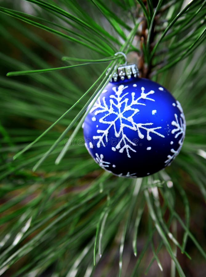 Blue Christmas Bulbs stock image. Image of gold, pine 3544189