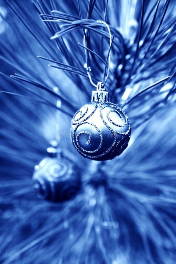 Blue Christmas Bulbs stock image. Image of gold, pine 3544189