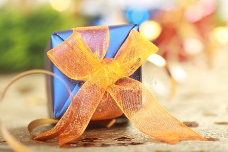 Blue gift box with bow stock photo. Image of object, celebration 14947788