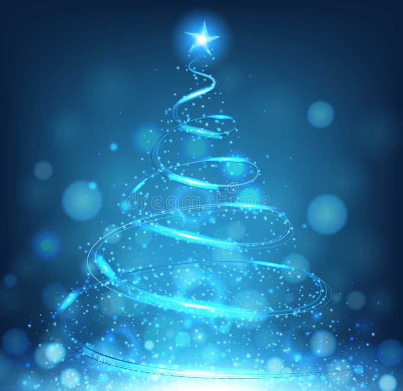 Blue Christmas Tree on Bright Blue Background Stock Vector