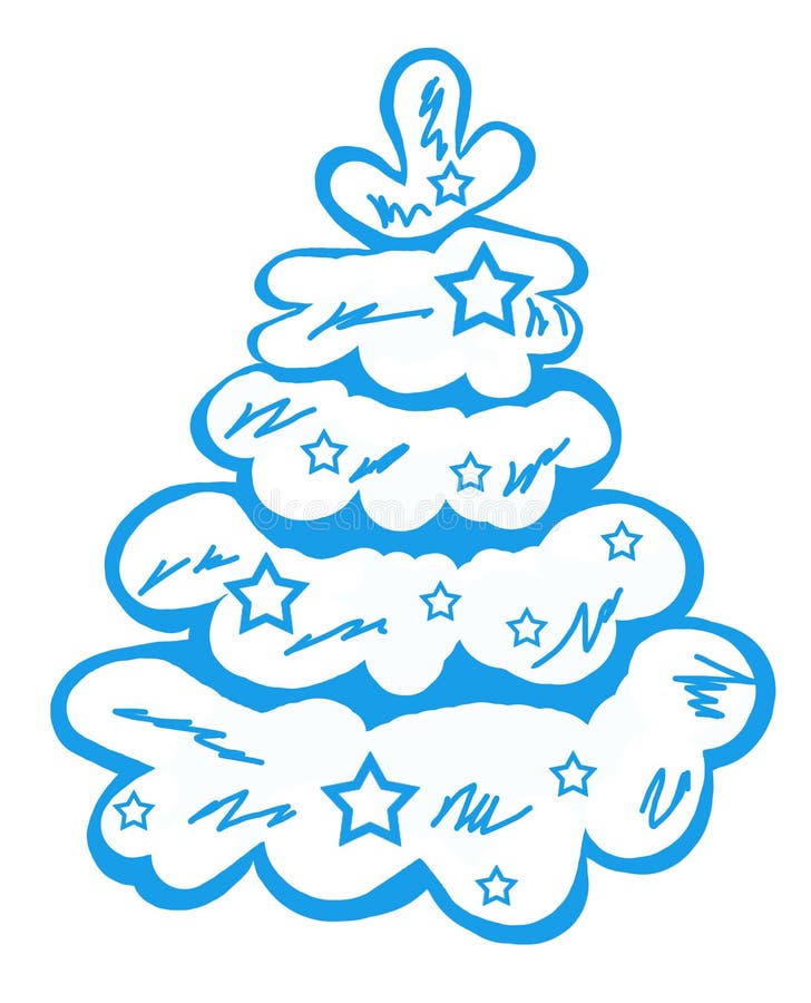Blue Christmas Tree in the Snow with the Stars Stock Illustration Illustration of blue, snow