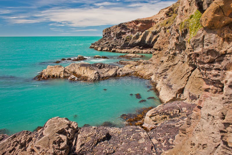 Blue clear water of Bay near Christchurch city in New Zealand