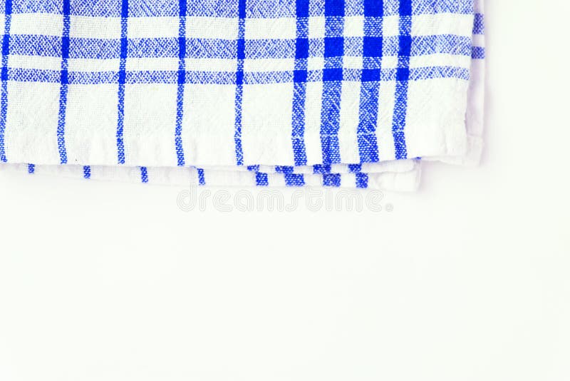Blue Cloth, a Kitchen Towel with a Checkered Pattern, on a White Stock