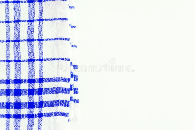 Blue Cloth, a Kitchen Towel with a Checkered Pattern, on a White Stock