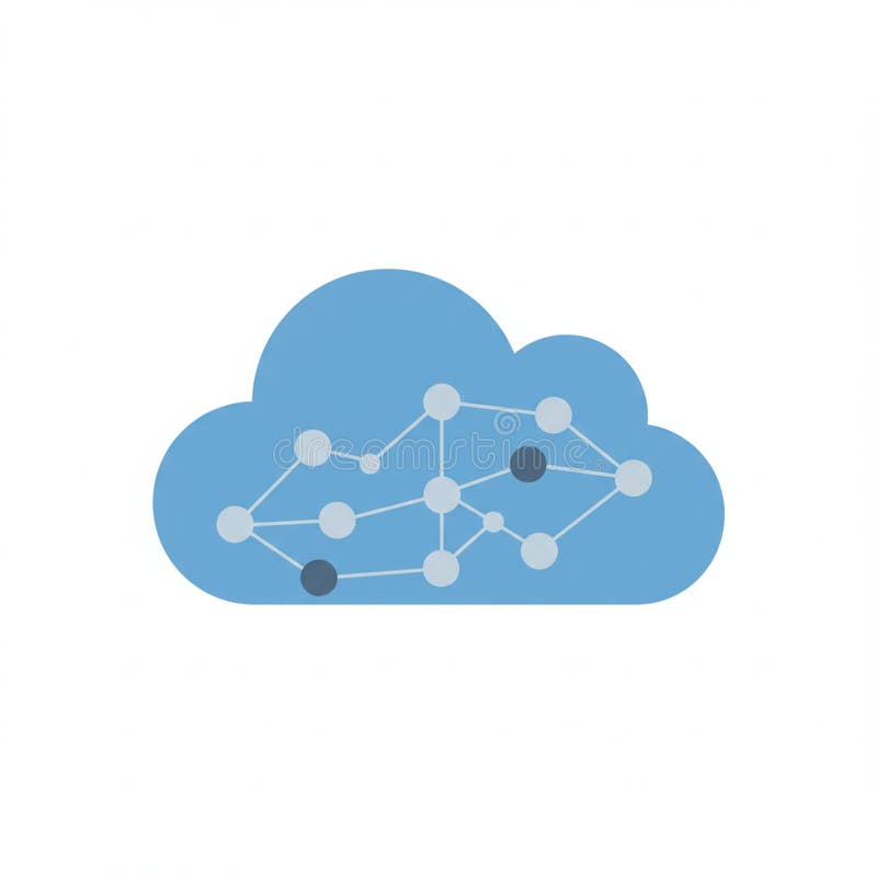 A blue cloud icon featuring a network of interconnected nodes, representing a royalty free illustration