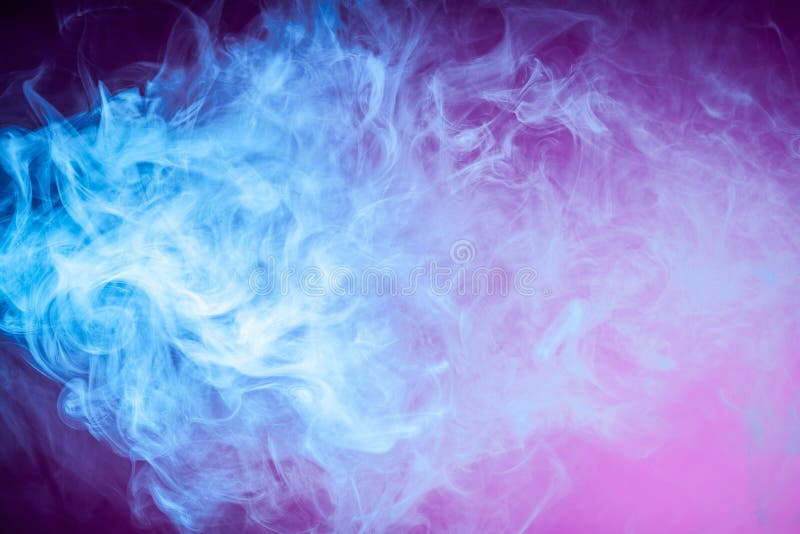 Blue cloud of smoke of pink isolated background. Background from the smoke of vape