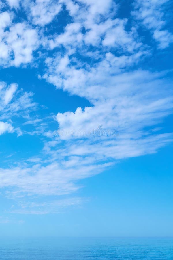 Blue Cloudy Sky Over Sea Background Texture. Stock Image - Image of ...