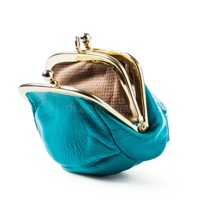 Blue coin purse empty stock photos