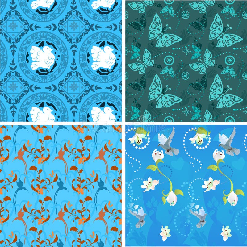 Blue collection seamless patterns
