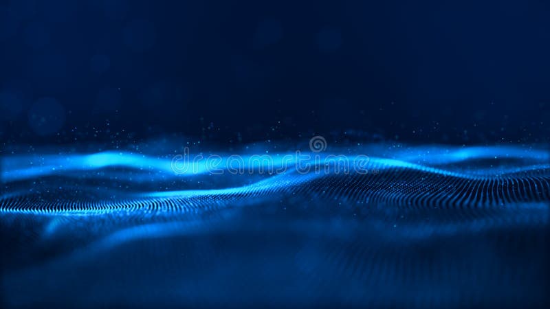 Blue color digital particles wave flow cyberspace abstract technology background concept stock illustration