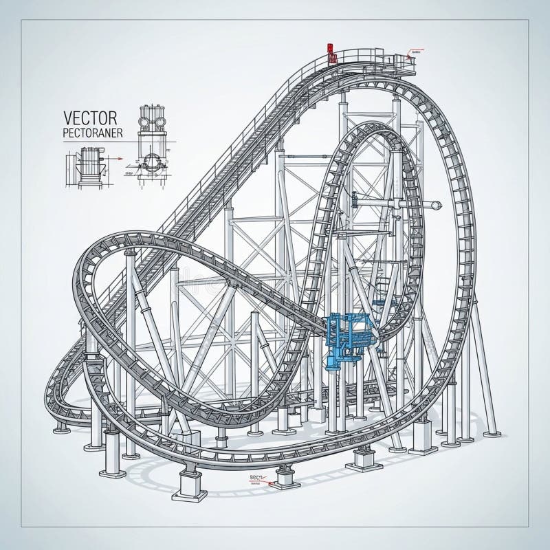 Blue. It combines architectural and mechanical drawing elements to royalty free illustration