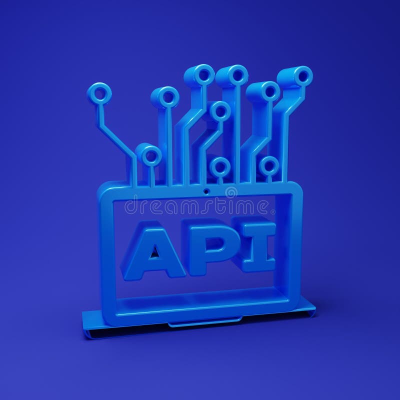Blue computer api interface icon isolated on background application programming technology software integration minimalism concept ilustración del vector