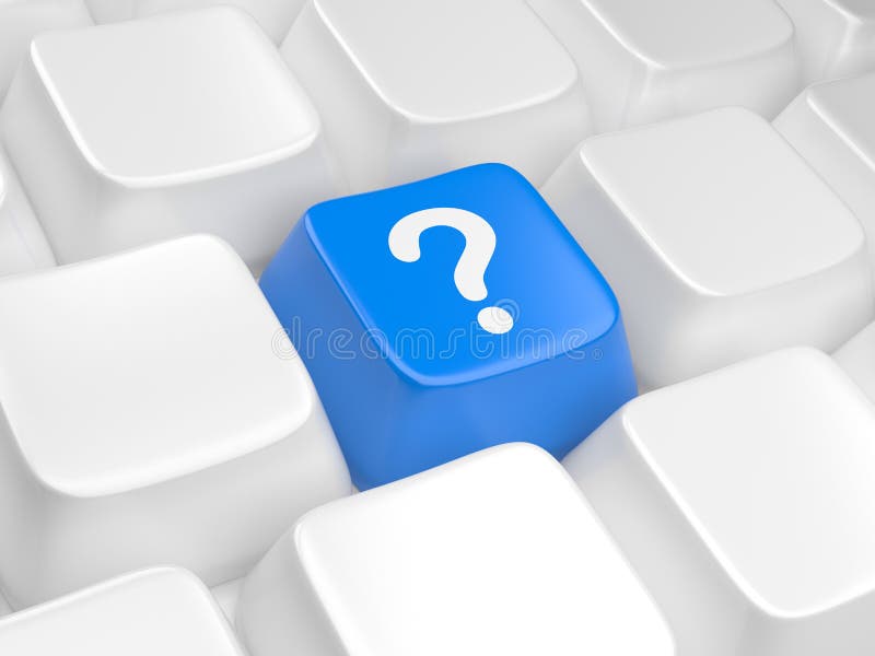 Blue computer key with question sign