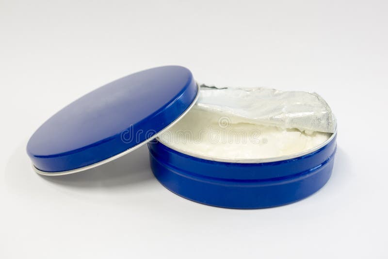 Blue cream tin opened stock photo. Image of package, cream 87893418