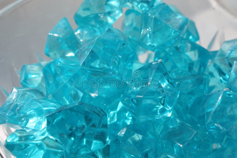 Blue Crystals of Glass with Highlights of Light on Them, Blur, Closeup