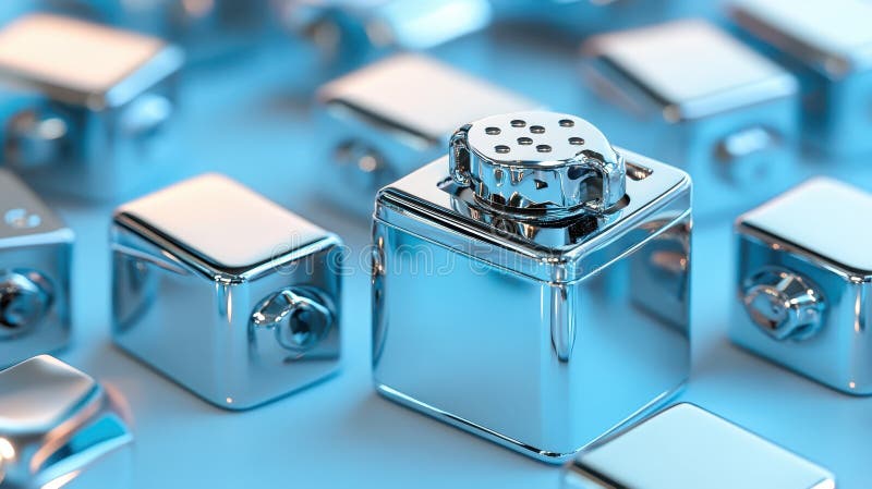 Blue cube locked for security, representing data protection, access control, and privacy in digital world stock illustration