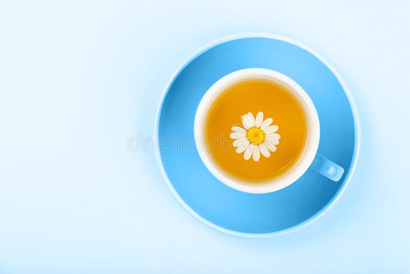 Blue cup of herbal tea with camomile royalty free stock images Blue cup of herbal tea with camomile royalty free stock images