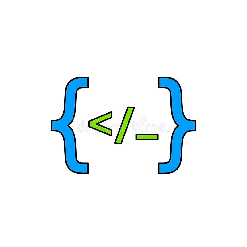 Blue curly braces surrounding coding symbols for programming and technology concepts royalty free illustration