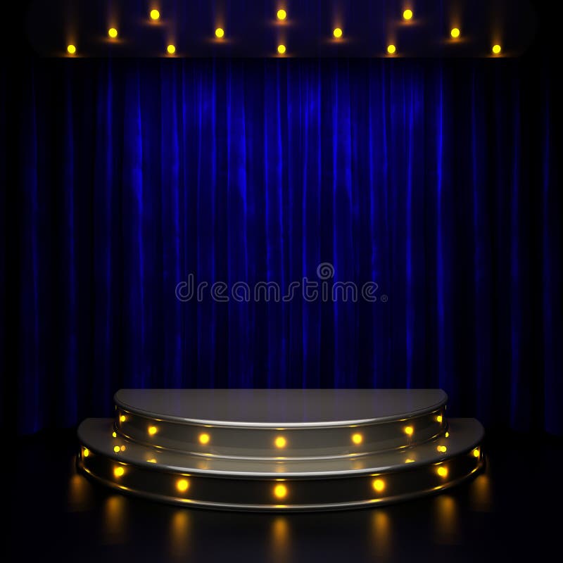 Blue curtain stage with lights