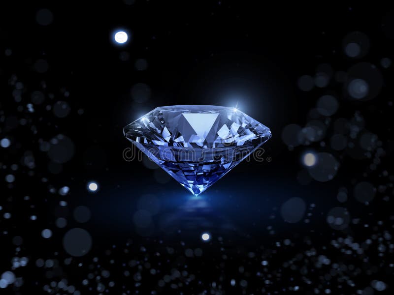 Blue Cut Diamond. on Black Background with Abstract Lights Stock
