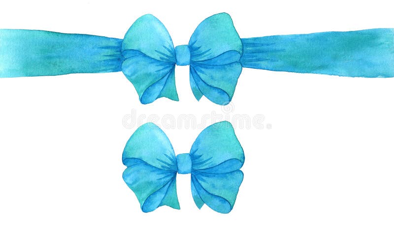 Blue cyan gift bow. watercolor turquoise bow and ribbon. illustration on white background royalty free illustration Blue cyan gift bow. watercolor turquoise bow and ribbon. illustration on white background royalty free illustration