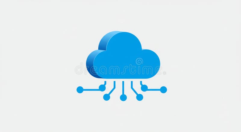 Blue 3D cloud icon with circuitry pattern underneath, representing cloud computing or stock illustration