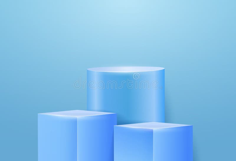 Blue 3d podium, product stage. Pastel square empty platform, base for box, light stand or pedestal, scene for marketing vector illustration