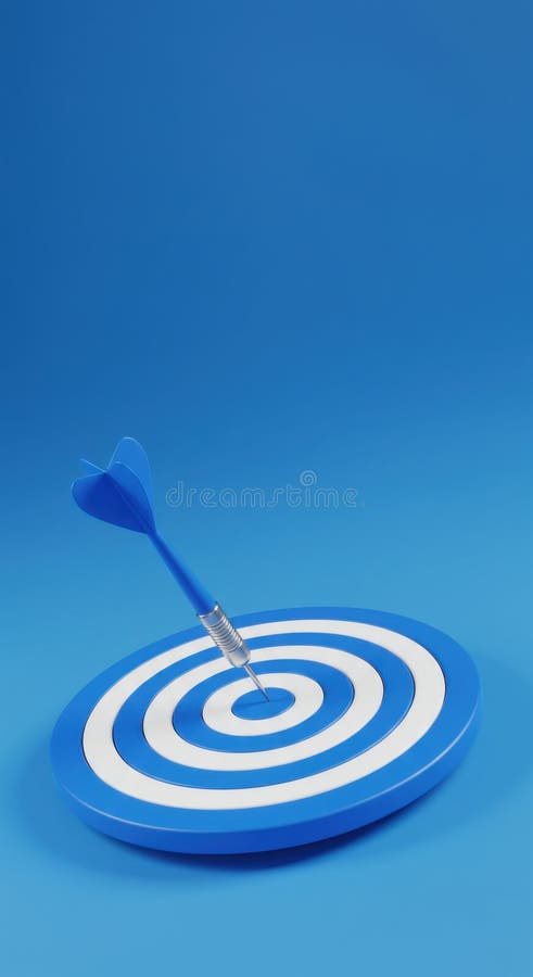 Blue dart hits target off-center, aiming for the bullseye stock illustration