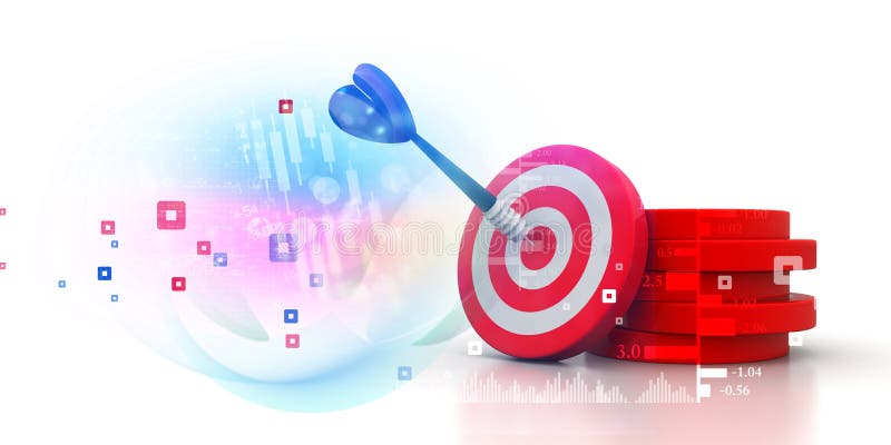 Blue dart hitting the center of a target stock illustration