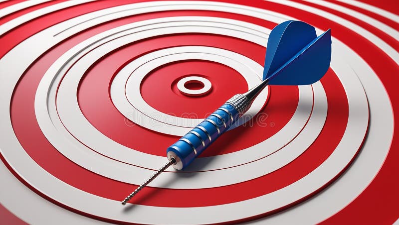 Blue dart resting on red and white target board representing achievement and focus royalty free illustration