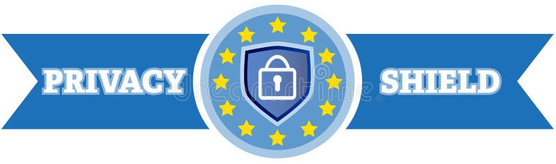 Data security privacy shield logo with padlock royalty free illustration
