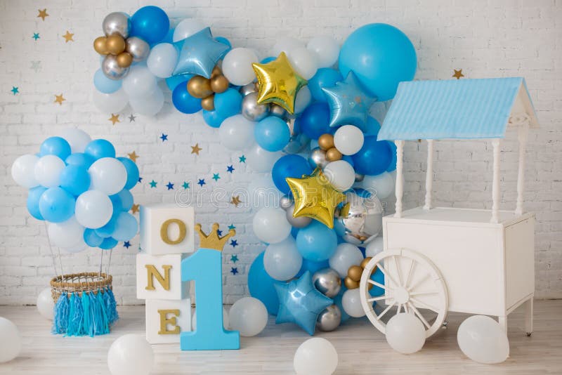 Blue Decor for Birthday Party Stock Photo - Image of sweet, party