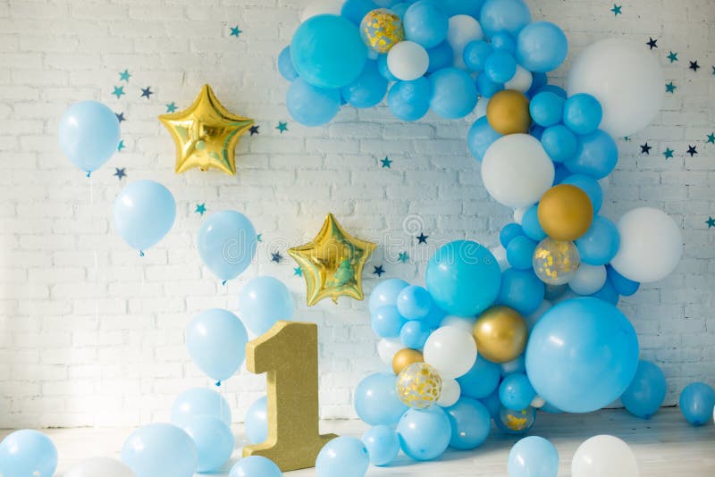 Blue decor for first birthday royalty free stock image