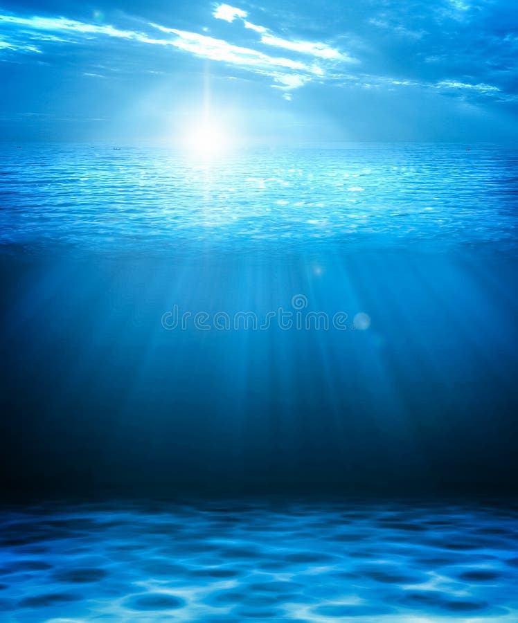 Blue deep water and sea abstract natural background. 3D illustration