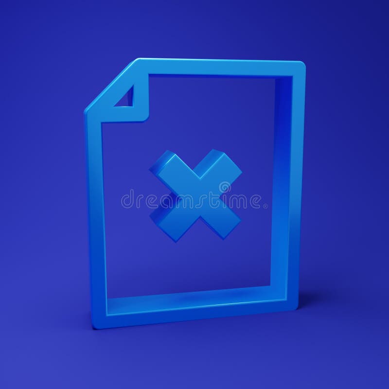 Blue Delete file document icon isolated on blue background. Rejected document icon. Cross on paper. Minimalism concept royalty free illustration