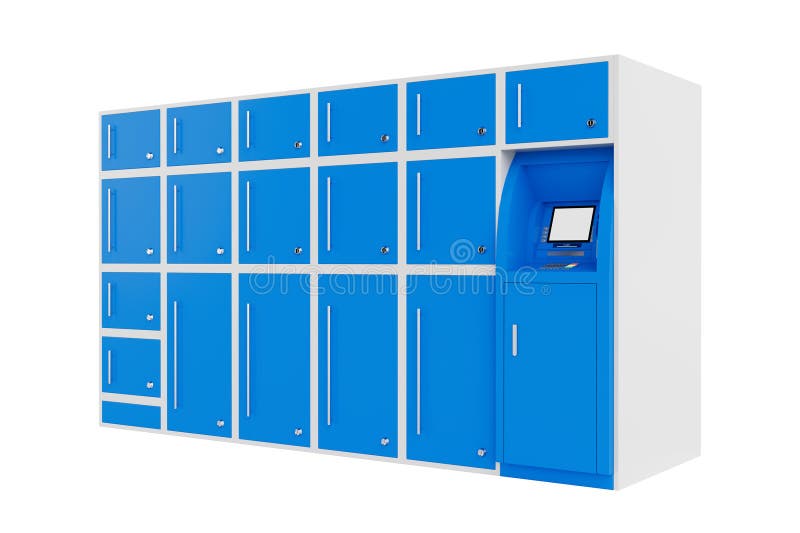 Blue Delivery automat Terminalsperre 3d Rendering lizenzfreies stockfoto