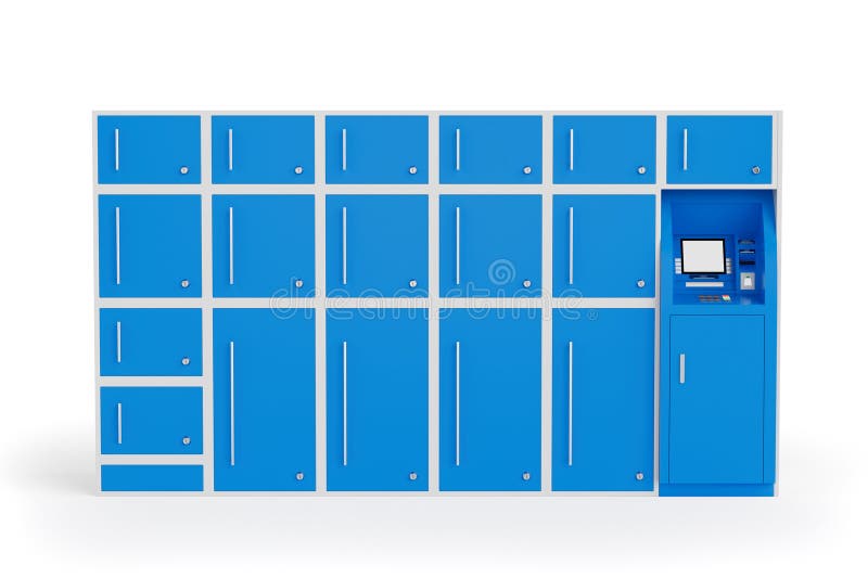 Blue Delivery automat Terminalsperre 3d Rendering stockfoto