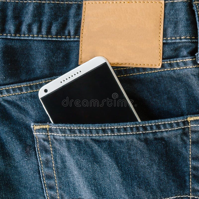 Blue Denim Jeans Pocket with Mobile Phone. Stock Image Image of