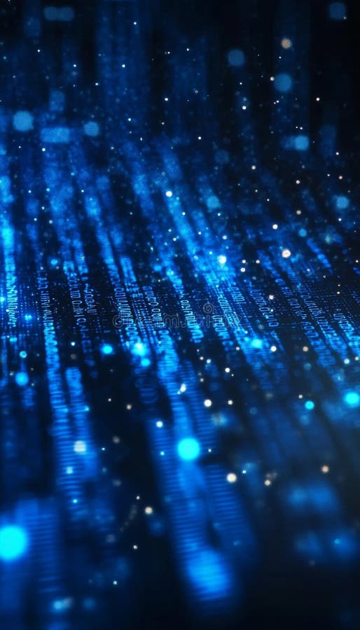 Blue Digital Binary Code Data Flow, Stream of Binary Digits Abstract Data Technology Background stock illustration