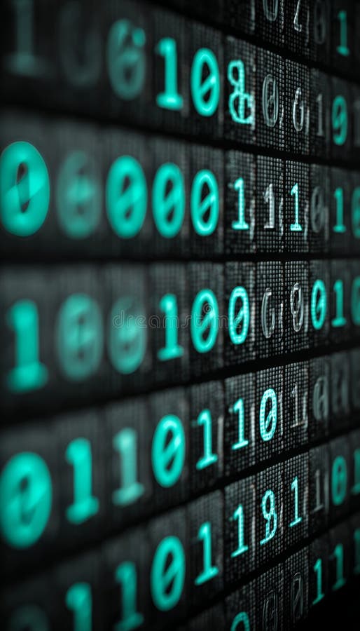 Blue Digital Binary Code 01 Flowing on Black Background, Abstract Technology Background royalty free illustration