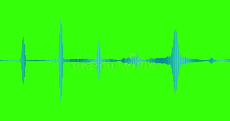 Blue digital equalizer audio spectrum sound waves on chroma key green screen background, stereo sound effect signal vector illustration