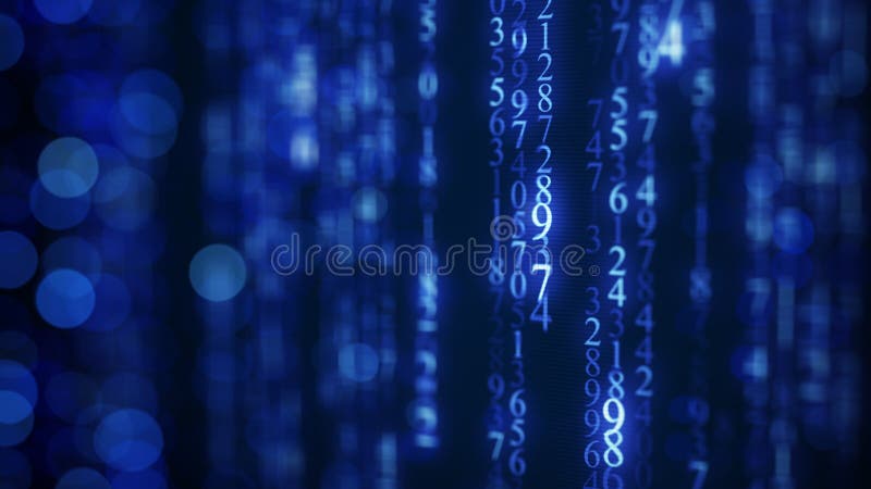 Blue digital matrix rain on screen stock illustration