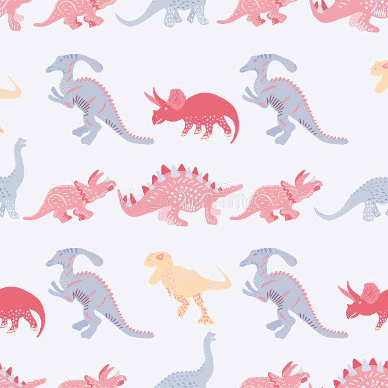 Blue Dinosaurs Seamless Pattern On Light Blue Background Stock