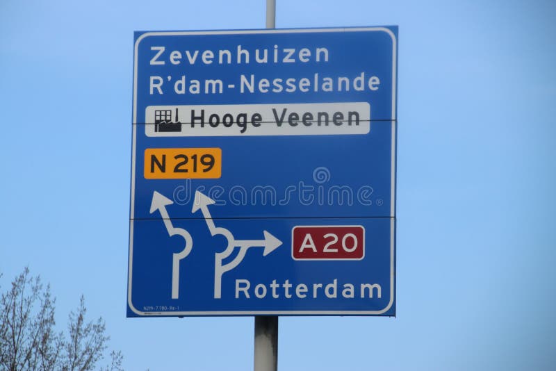 Blue direction signs at regional road N219 between Nieuwerkerk and Zevenhuizen in the Netherlands stock image Blue direction signs at regional road N219 between Nieuwerkerk and Zevenhuizen in the Netherlands stock image