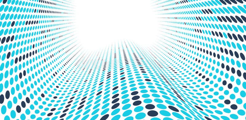 Blue dots in 3D perspective vector abstract background, multimedia internet information theme, wave stream of science technology stock illustration