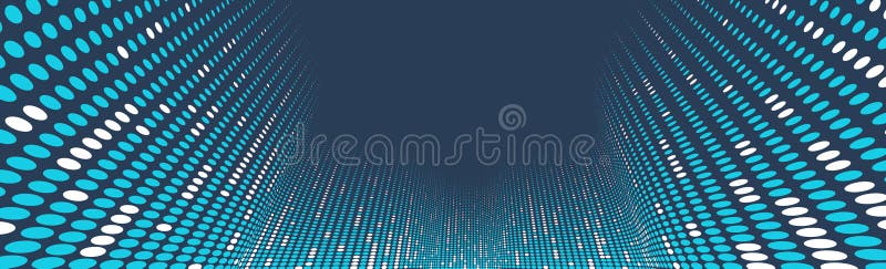 Blue dots in 3D perspective vector abstract background, multimedia internet information theme, wave stream of science technology stock illustration
