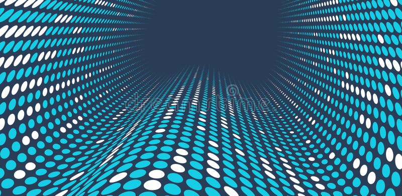 Blue dots in 3D perspective vector abstract background, multimedia internet information theme, wave stream of science technology stock illustration